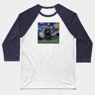 Starry Night (Van Gogh) Adapted to Feature a Long Haired Dachshund Baseball T-Shirt